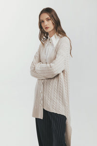 FW 24/25 - Cardigan A Trecce E Facia Laterale Avorio MAR DE MARGARITAS