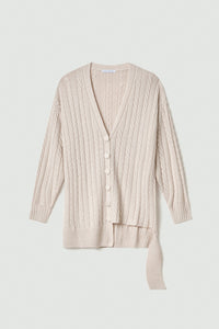 FW 24/25 - Cardigan A Trecce E Facia Laterale Avorio MAR DE MARGARITAS