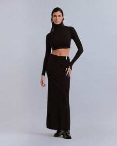 FW 24/25 - Crop Top Dolcevita In Viscosa Con Etichetta Nero HINNOMINATE