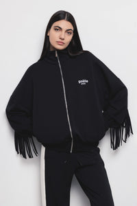 FW 24/25 - Giacca Full Zip Con Frangia Sul Retro Nero-Offwhite GAËLLE PARIS