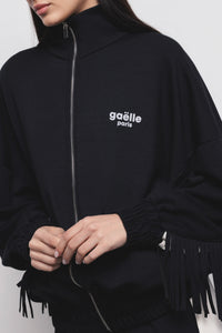 FW 24/25 - Giacca Full Zip Con Frangia Sul Retro Nero-Offwhite GAËLLE PARIS