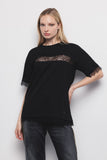 FW 24/25 - T-Shirt Paricollo Mezza Manica Con Inserti In Pizzo Nero GAËLLE PARIS