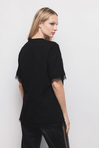 FW 24/25 - T-Shirt Paricollo Mezza Manica Con Inserti In Pizzo Nero GAËLLE PARIS