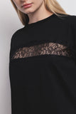 FW 24/25 - T-Shirt Paricollo Mezza Manica Con Inserti In Pizzo Nero GAËLLE PARIS