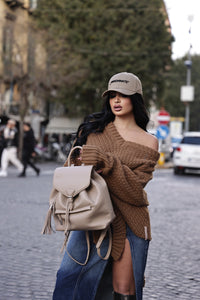 FW 23/24 - Regular Backpack In Ecopelle Beige Gaëlle Paris - Outlet