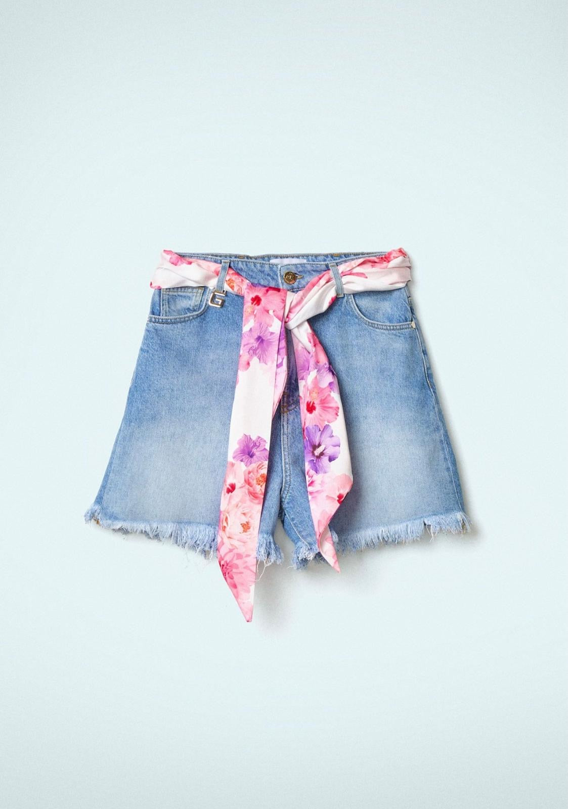 SS/24- SHORT IN DENIM CON FUSCIACCA FOULARD GAELLE PARIS - Outlet