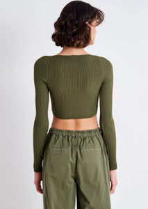 Crop Top in Maglia a Coste Verde | Vicolo - Outlet