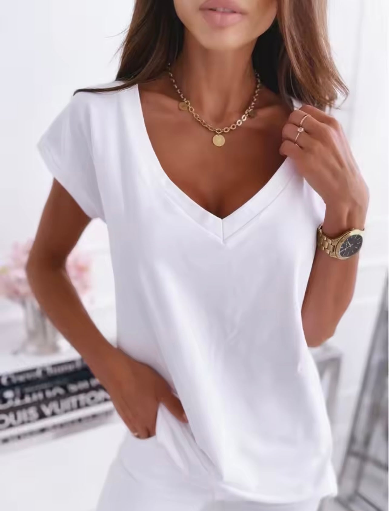MID 25 - T-shirt scollo a V Bianca