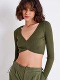 Crop Top in Maglia a Coste Verde | Vicolo - Outlet