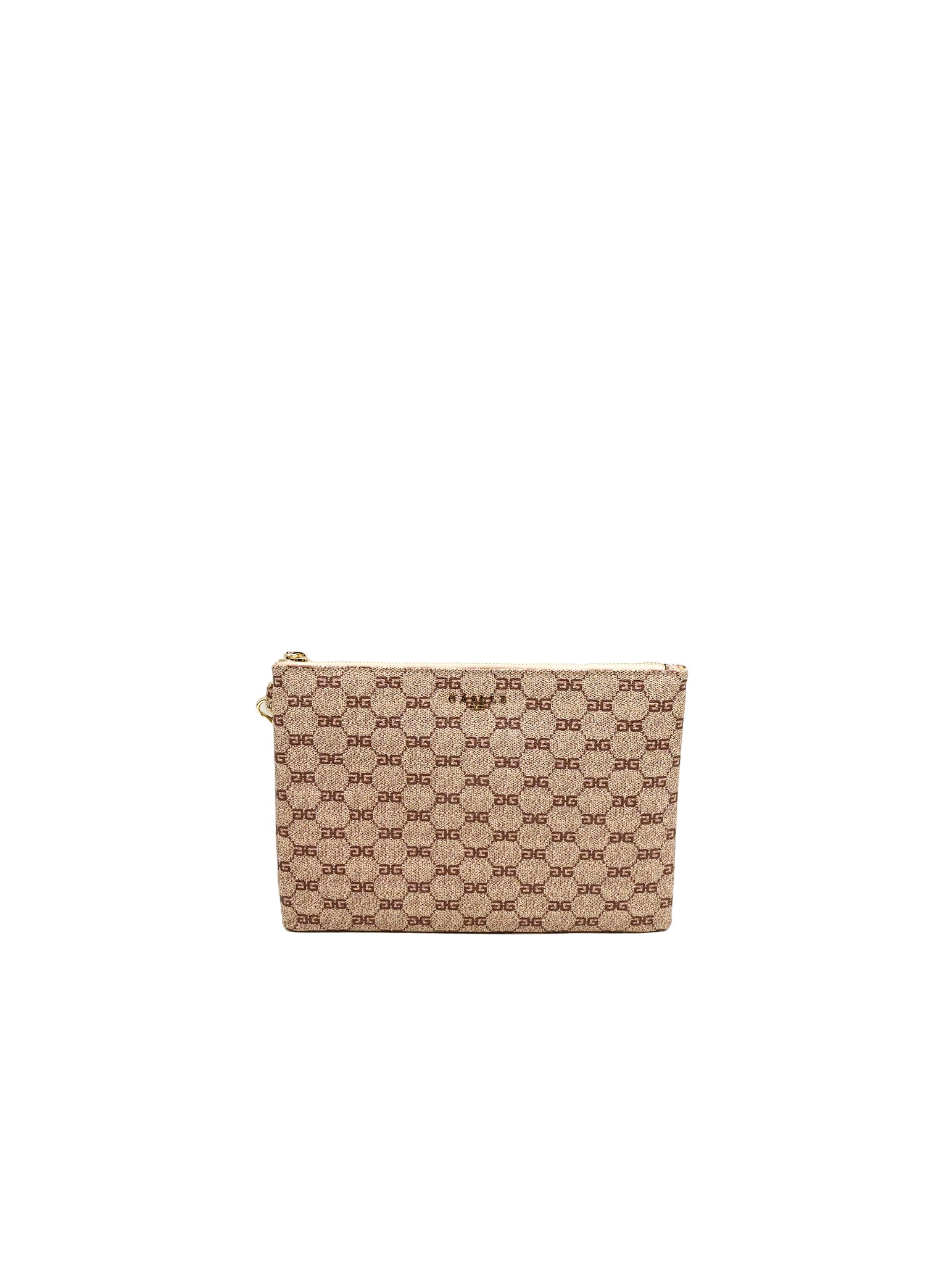 FW 24/25 - Regular Pochette In Ecopelle Saffiano Stampa Allover E Logo In Metallo Cammello GAËLLE PARIS